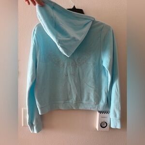 SET Lonely Ghost Jumpsuit Cropped Baby Blue Zip-Up Hoodie & Wide Leg Pants Y2K